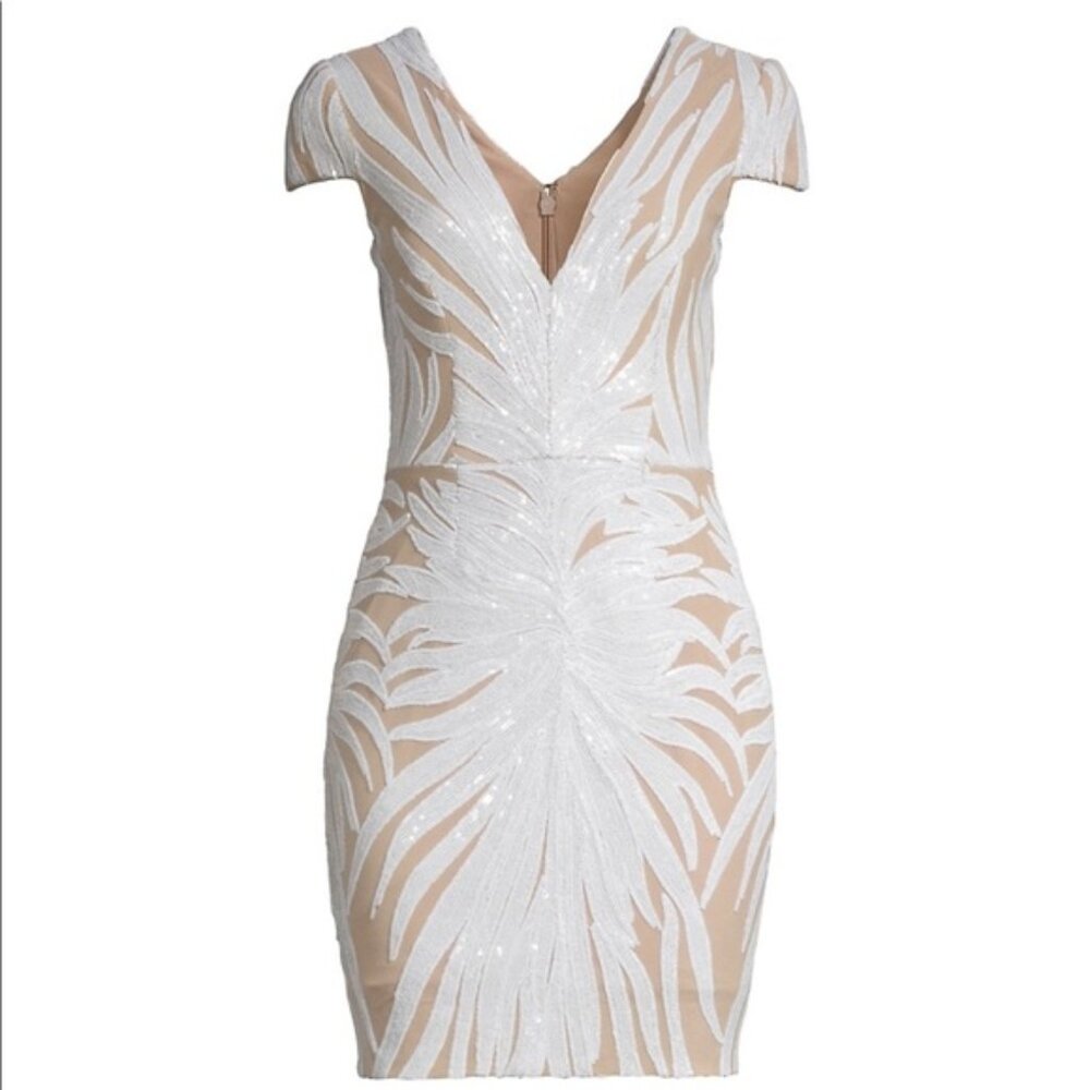 NEW NWT Dress The Population Zoe white sequin bodycon illusion dress S